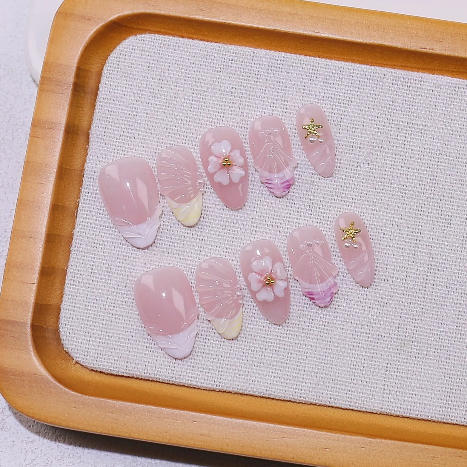 10 Stück 3D-Blume, Mandel, handgefertigt, zum Aufdrücken der Nägel, künstliche Nägel, tragbare Nägel zum Aufkleben, künstliche Nägel, Uñas, Postizas 2019, Mohamednica Diego Diego Diego Diego – Detail 5