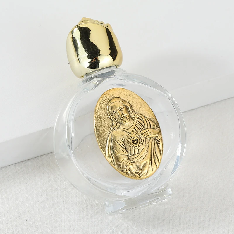 Glass Alloy Holy Water Bottle Gold Lid Crystal Glass Empty Holy Water Jesus Bottle Religious Bottle Christian Baptism Supplies