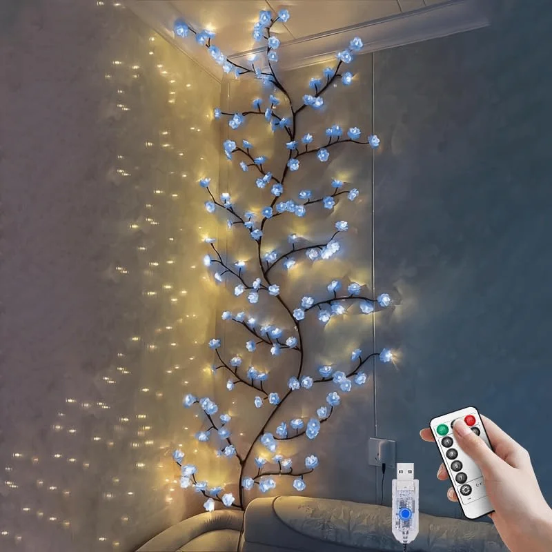 

New LED blue peach blossom cherry blossom willow vine lamp for Christmas wall decoration with branches