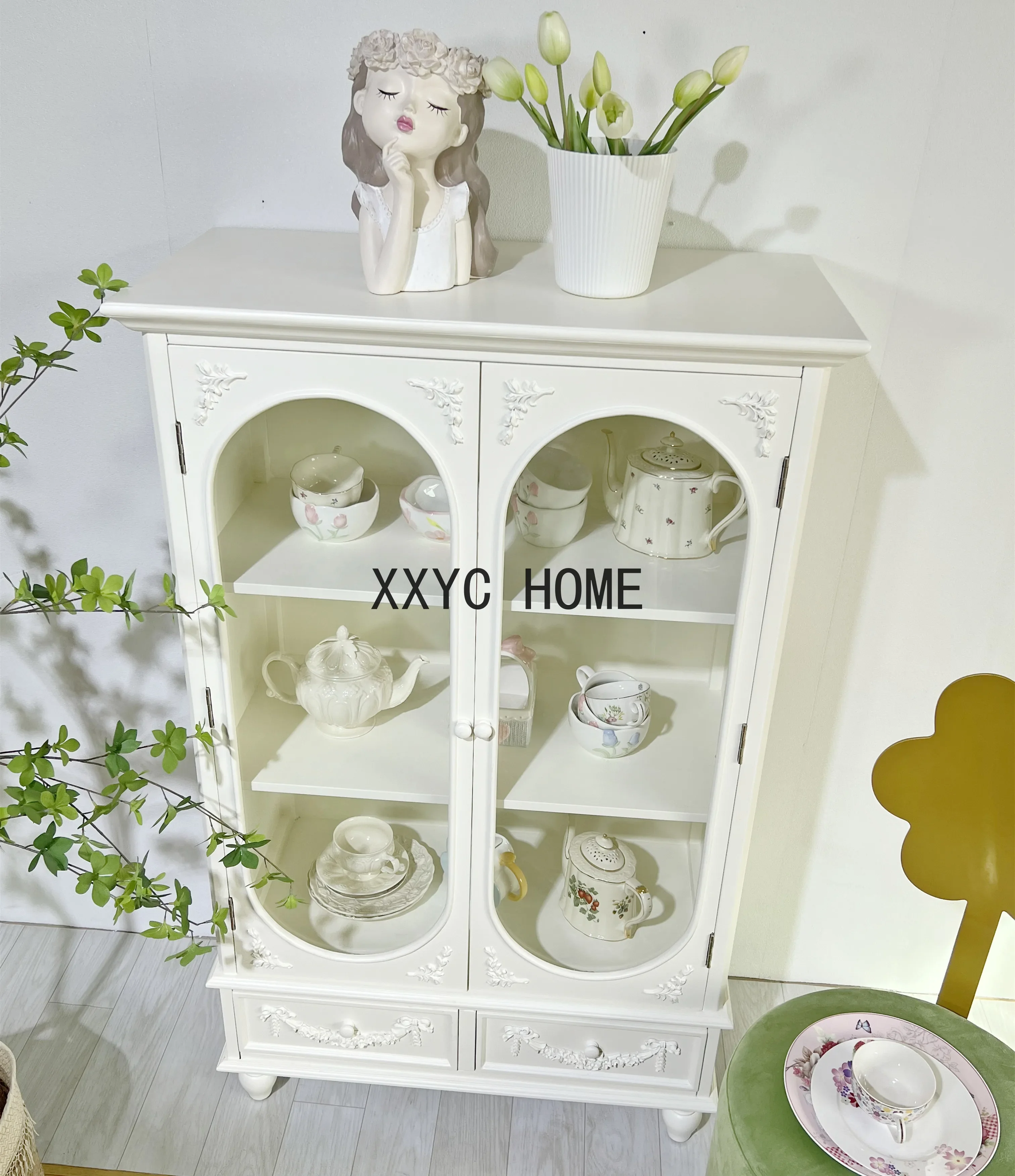 Французский ретро-буфет с двойной дверью, встроенный настенный высокий шкаф, домашний входной шкаф, современный легкий роскошный шкафчик