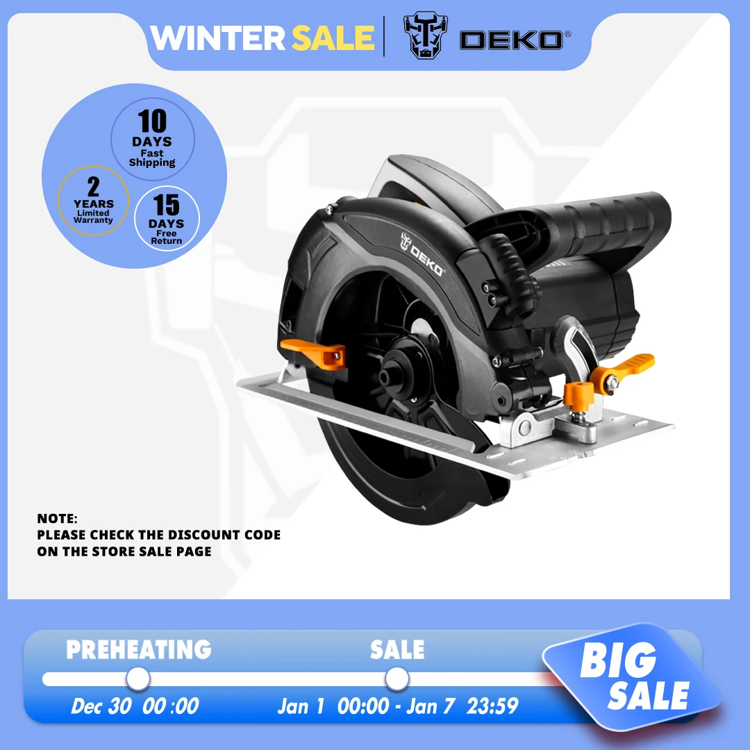 DEKO Circular Saw 1600W 185mm Power Tools Hand-held Machine for Stone/Wood/Metal/Tile Cutting Multi-function High Power