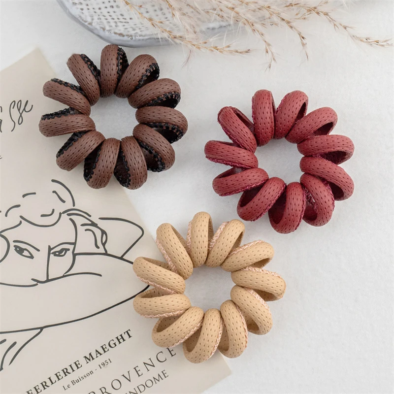 PU Leather Spiral Hair Tie Solid Color Telephone Cord Scrunchies Large Size Elastic Hair Band Women Hair Accessories Rubber Band