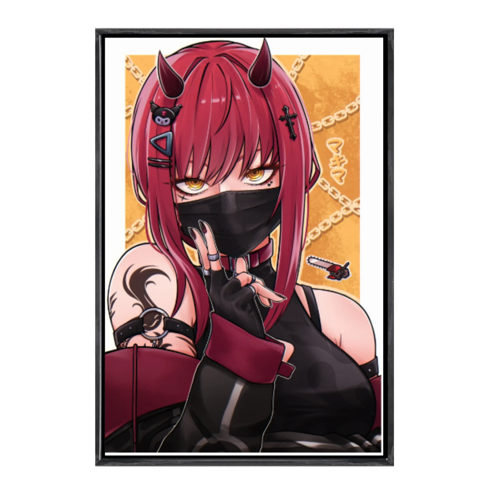 

Японский мультиразмерный холст с изображением манги, настенное искусство в двойной рамке, домашний декор с изображением бензопилы для гостиной, спальни