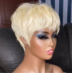 Nicelatus Natural Synthetic Blonde Wig Short HairCuts Wigs for Black Women Short Hairstyles Wigs with Bangs Short Pixie Cut Wig