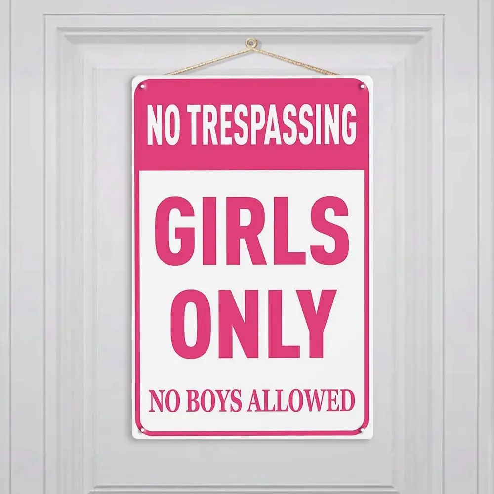 Room Decor for Teen Girls Bedroom Door Decor Metal Tin Signs - Preppy Room Decor   No Boys Allowed Sign--Tin Sign