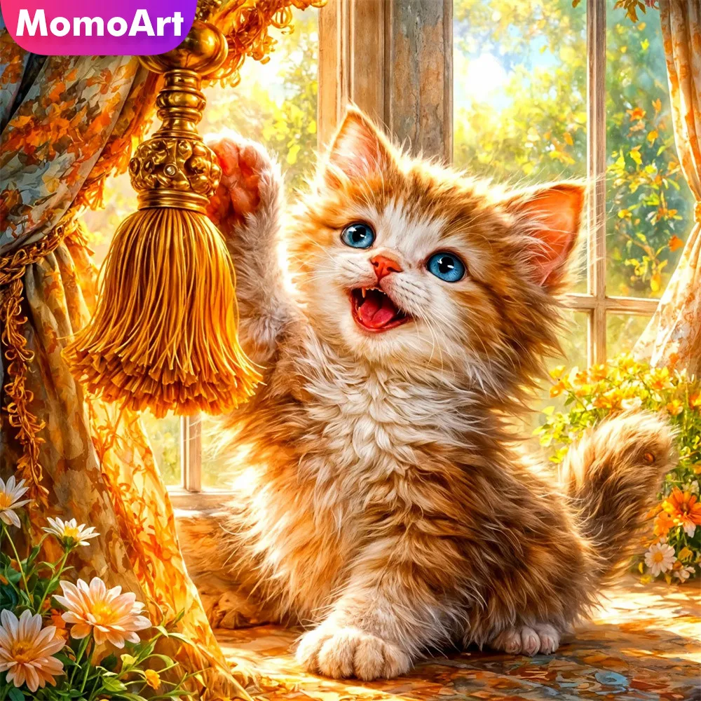 Momoart Diamant-Stickerei Katze Tier Vollquadrat-Drill-Malerei Fenster-Strass-Bild DIY Mosaik Handarbeit Einzigartiges Geschenk