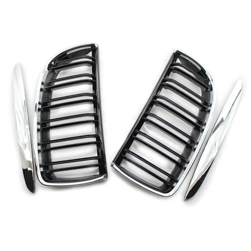 Excellent-Car Chrome Double Line Front Hood Kidney Grill Mesh Sport Racing Grills For BMW 3 Series E90 E91 2005-2008