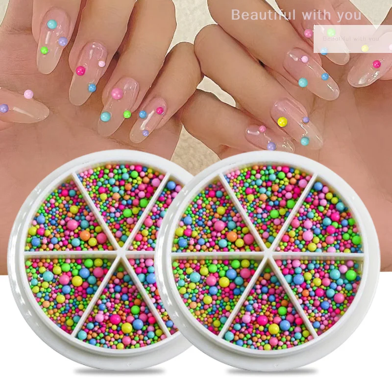 1box Mini Macaron Bubble Nail Beads Charm 3D Full Color Metal Candy Caviar Nail Beads Decoration DIY Kawaii Nail Accessories