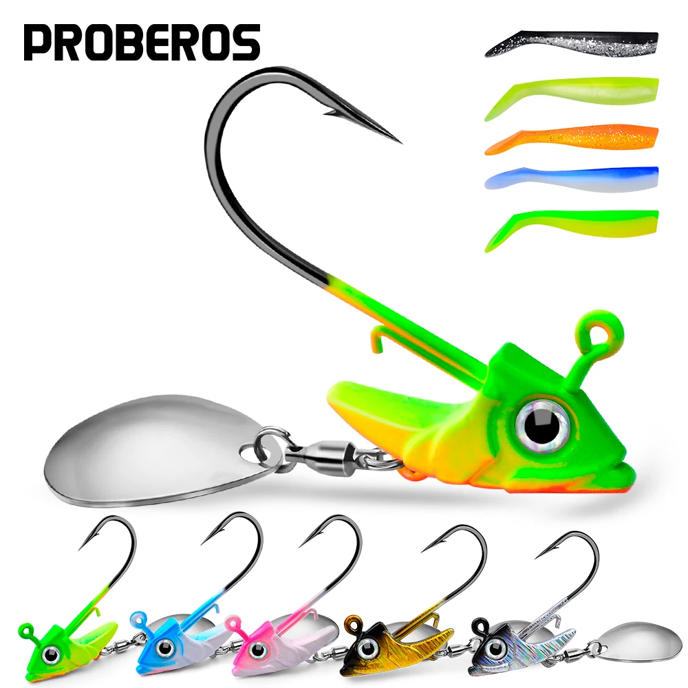 

1/5pc hot Fish Head Jig Head Weedless Weighted Soft Bait Hook 5 Colors Bulk Pack for Bass Trout Saltwater Freshwater Lure Rig