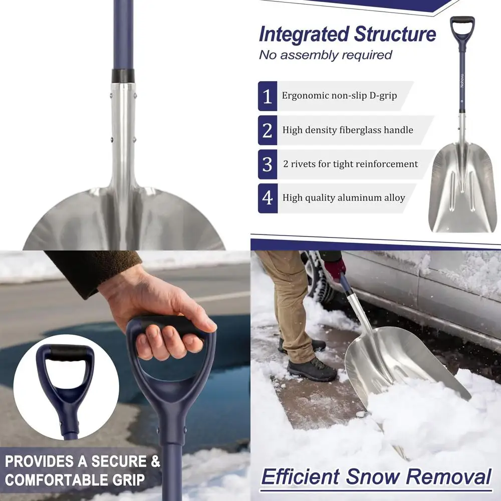 

Large-Capacity Aluminum Snow Shovel with 45 Blade and Fiberglass D-Handle for Driveway Snow Removal