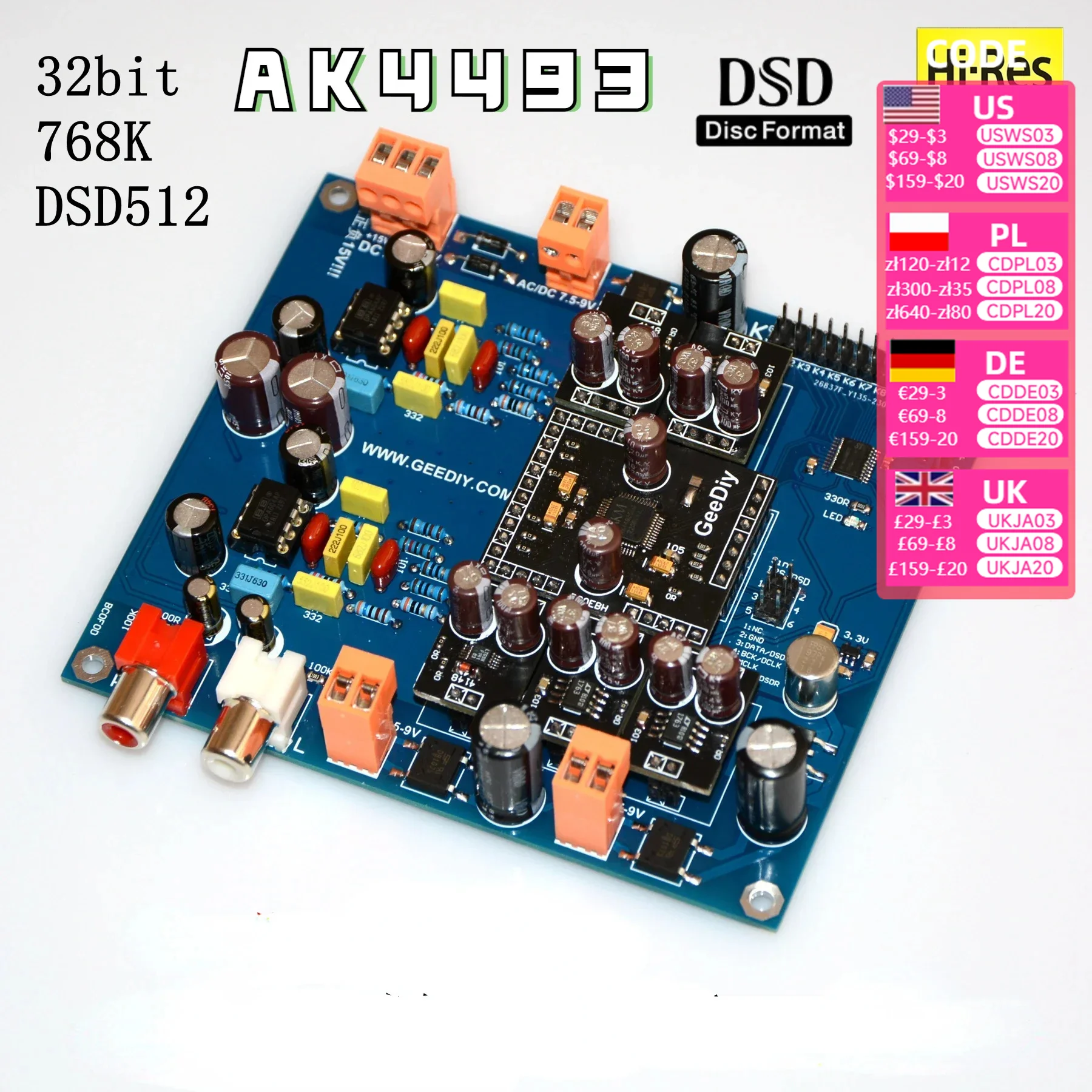 Nvarcher Upgraded AK4493SEQ I2S/DSD DAC decoder 768K DSD512 can replace AK4497