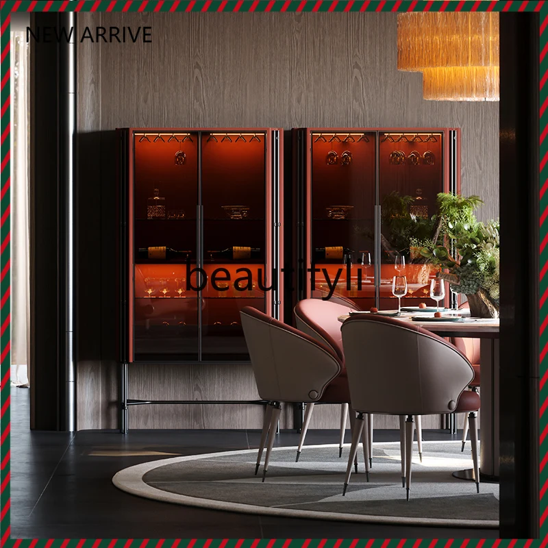 D2520 Italian light luxury wine cabinet, living room against the wall, villa large flat-floor bamboo display cabinet, wine cabin
