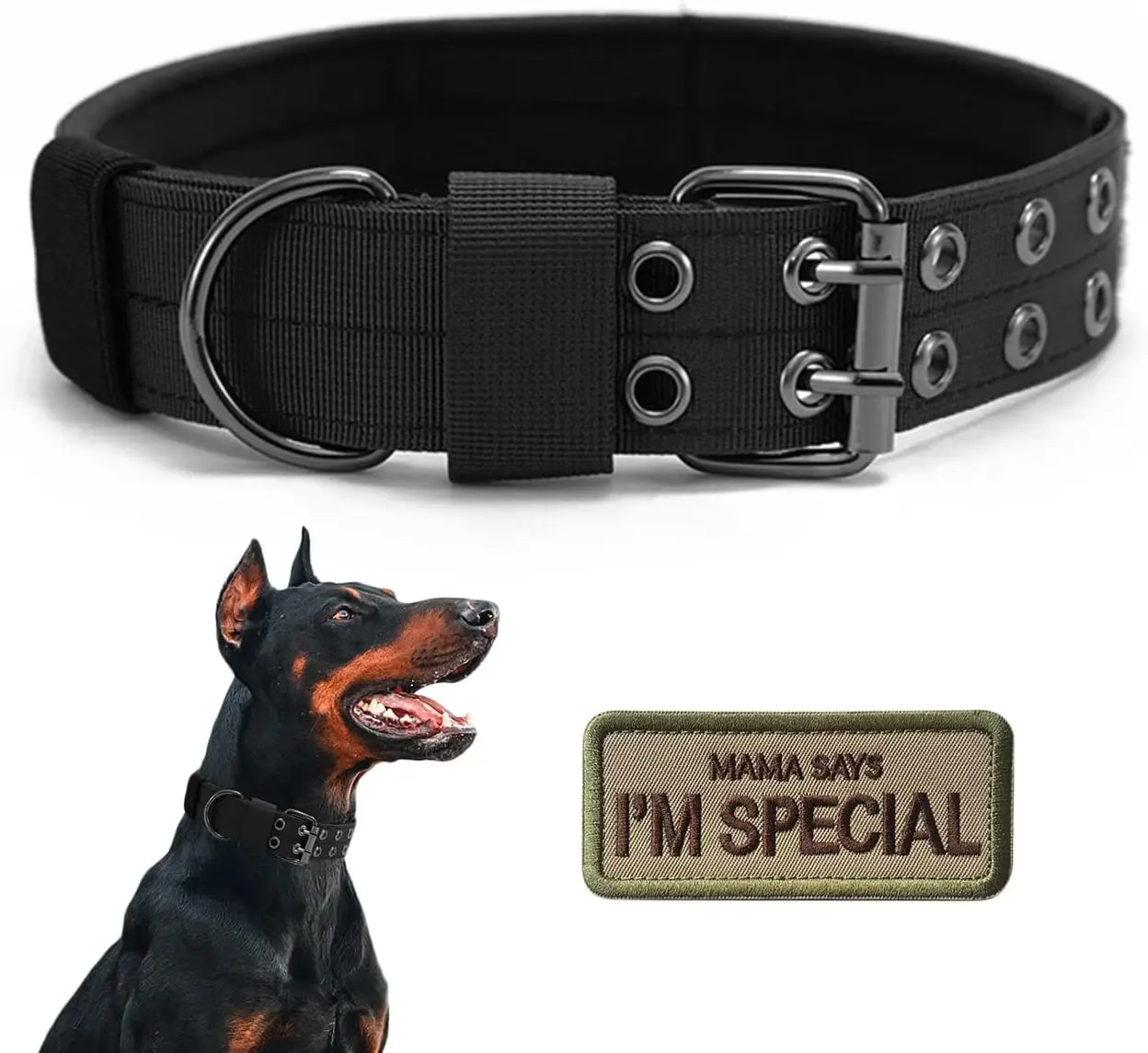 

Military Tactical Dog Collar Adjustable Soft Nylon Training Lead with Patch Heavy-Duty Metal Buckle for Dogs