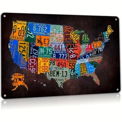 Vintage Route 66 Metal Sign: USA Map License Plate Design - 8x12 Inch Wall Decor for Garage & Bar