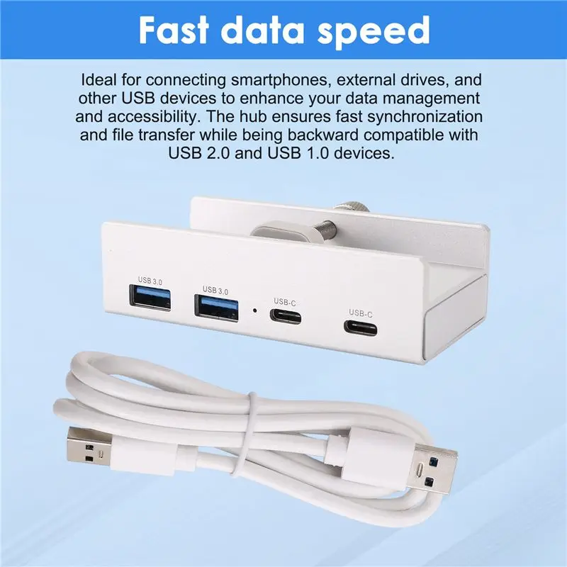 N34R-USB 3.0 Hub Aluminum Clip-On Typec Hub Desktop Splitter With USB-C 5Gbps Transfer Rate For Laptops