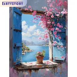 GATYZTORY Modern Diy Painting By Numbers Kits Window Landscape Coloring By Numbers Acrylic Paint 40x50cm For Adults Diy Gift