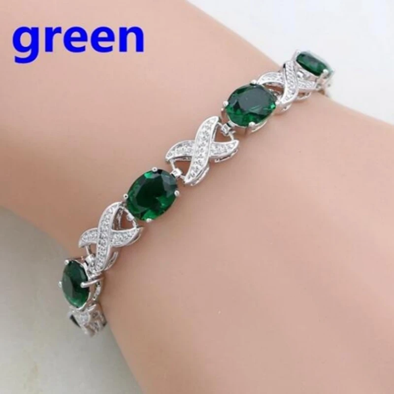 Elegant Green Oval Crystal Crosslink Bracelet Luxury Fashion Accessories Women\\\'s Tennis Bracelet Wedding Party Evening Jewelry