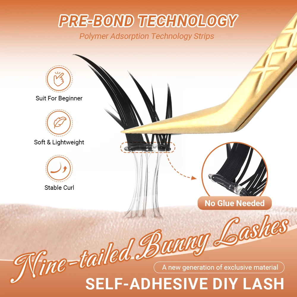 Lashtalk Nine-tailed Bunny Lashes Self Adhesive Fox Flying Style DIY False Eyelash No Glue and Remover Needed One-Step Reusable