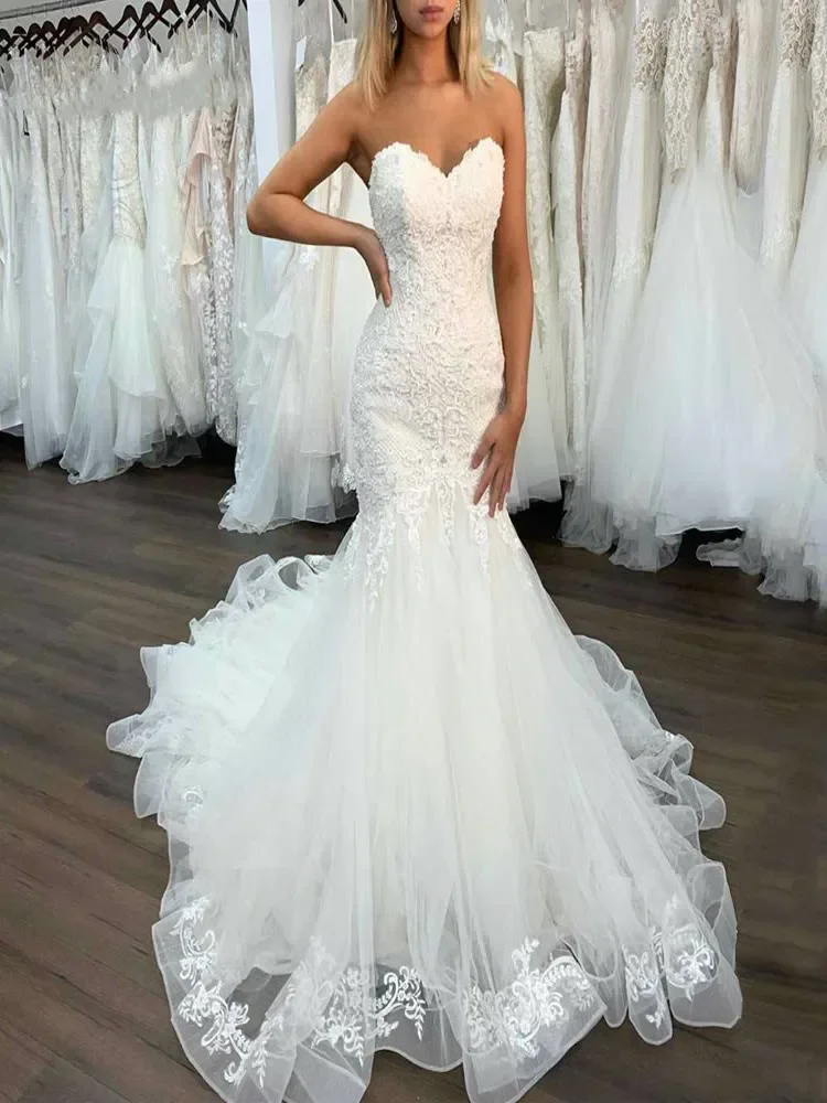Personalizado beleza rendas apliques sereia vestidos de casamento robe de mariee luxe 2023 sem costas plus size vestidos de noiva