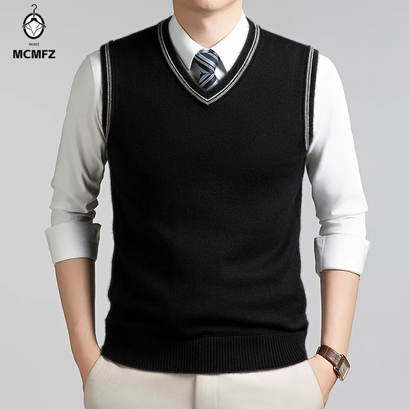 Fall Mens V Neck Plain Knitted Waistcoat Sleeveless Sweater Vest Comfortable Knit Top For Business Daily Outfit Matching