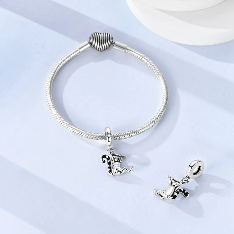 Ring-Tailed-Lemur-Anhänger Perle 925 Sterling Silber CZ Zirkon Hängeanhänger Passend für Original-Armband DIY Schmuck Geschenk – Detail 6