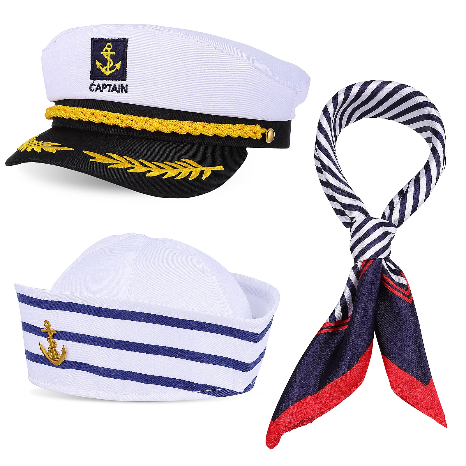 

1Set Sailor Hat Set Classic Style Adjustable Fit Breathable Fabric Marine Party Accessories for Women Men Sailor Costume