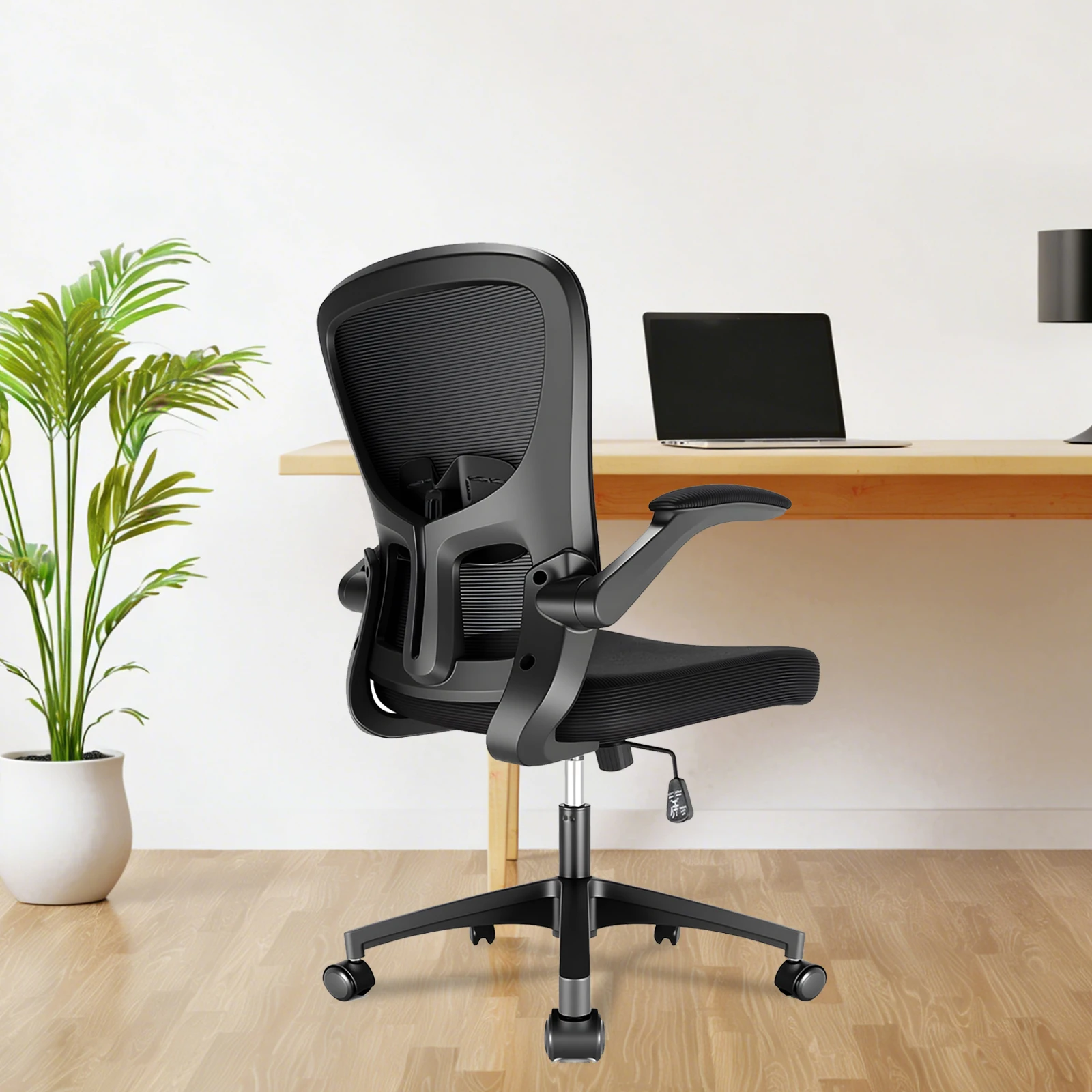 Durrafy Ergonomischer Bürostuhl, Schreibtischstuhl mit verstellbaren Armlehnen, Gaming-Stuhl, Bürostühle aus Netzstoff, Schwarz