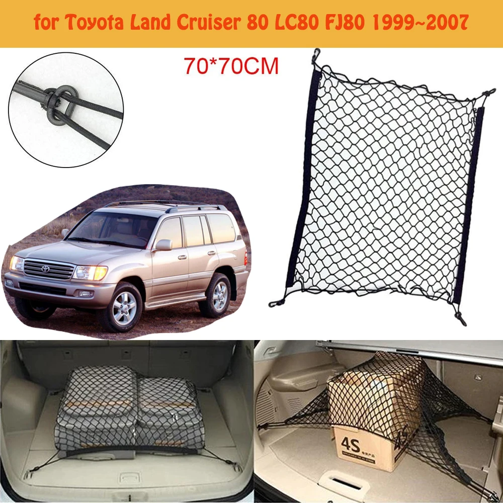 for Toyota Land Cruiser FJ80 1999~2007 Car Boot Trunk Mesh Net Cargo Hooks Organizer Storage Accessories Luggage Elastic Mesh