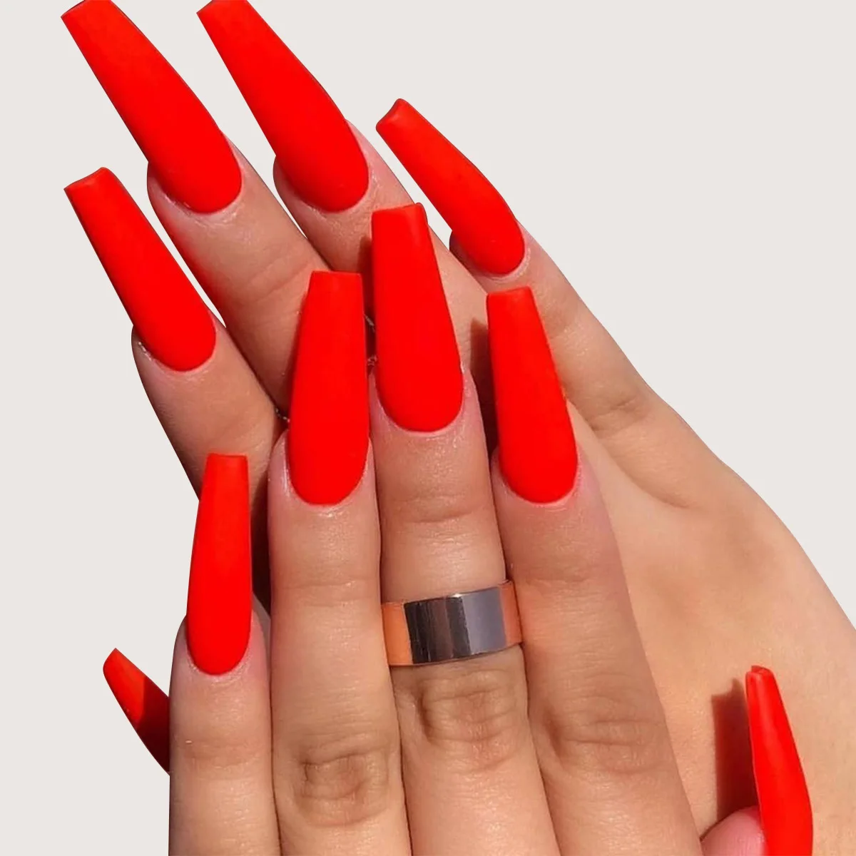 

24PCS Luxury Red Marble French Matte Coffin Fake Nails Summer Color Scrub Extra Long Vacation Ballet Nails Reusable Wear