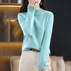 2024 New Half High Solid Color Cashmere Sweater Women Loose Pullover Autumn and Winter  Basic Cashmere Sweater Women