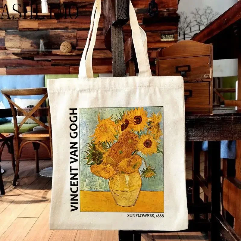 Van Gogh pittura donna borsa a tracolla in tela borsa a tracolla ad alta capacità estetica borse per la spesa borse in cotone borsa per libri per