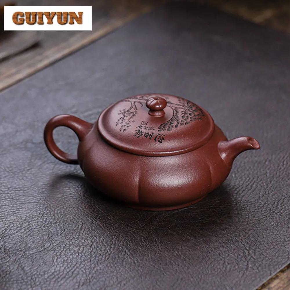 250ML Antique Yixing Purple Clay Teapot Handmade Pot Raw Ore Purple Mud Kettle with Infuser Zisha Teaset Tea Ceremony Craft Gift