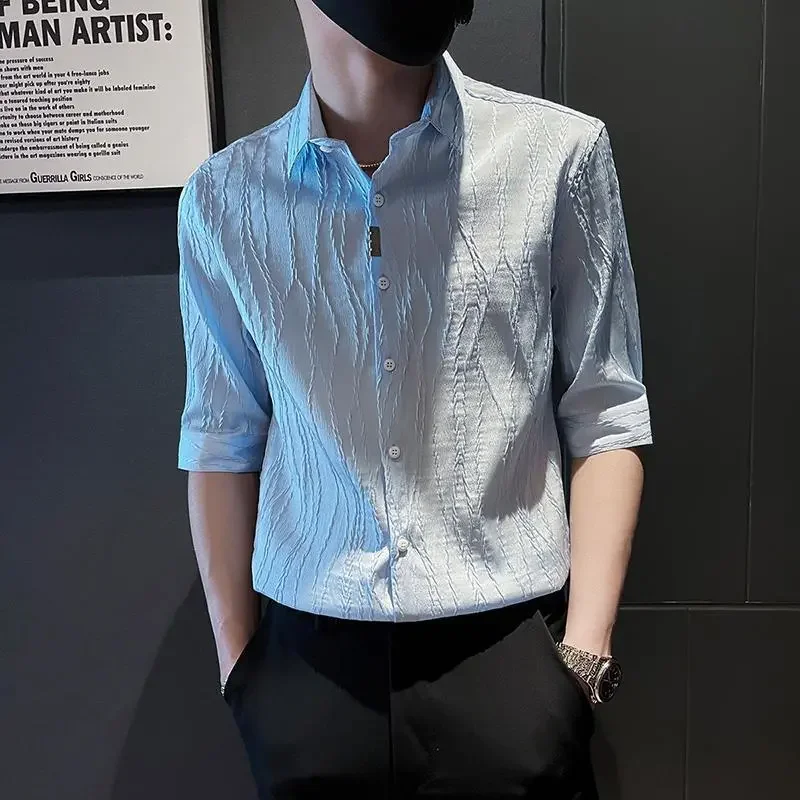 Spring Summer Thin Casual Short-sleeved Shirts for Men Trendy Brands Handsome Fashionable