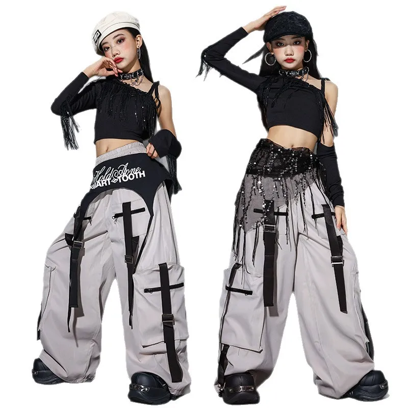 

Hip Hop Girls K-pop Crop Top Street Dance Pu Leather Cargo Pant Kids Streetwear Shorts Child Jazz Hot Pants Costume Clothes Sets