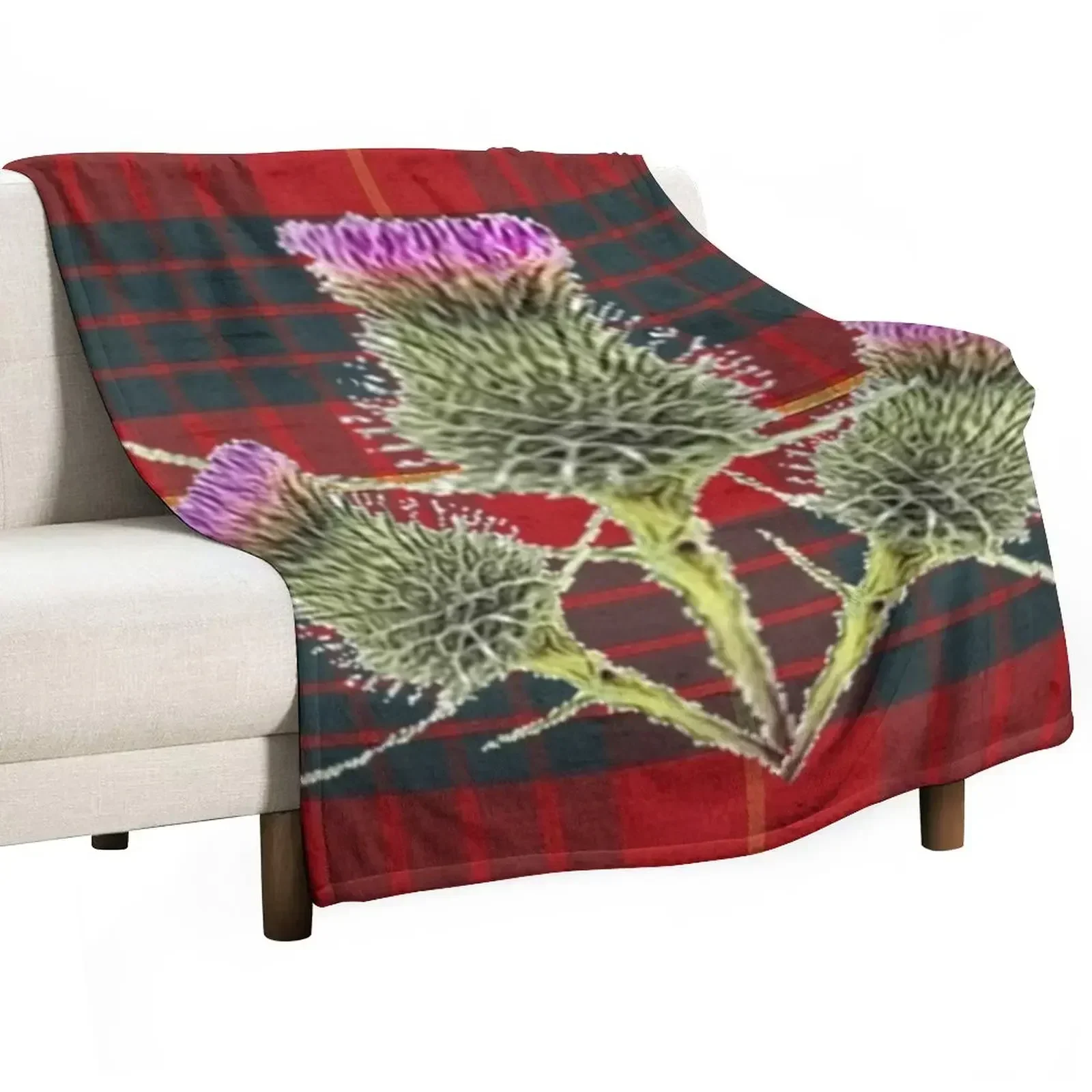 SCOTTISH THISTLES ON CAMERON CLAN TARTAN Throw Blanket Hairys Summer Beddings christmas gifts Blankets