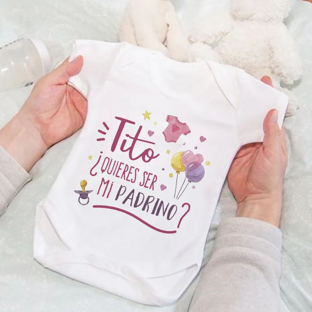 

Do You Want To Be My Godfather Spanish Print Baby Romper Godfather Request Clothes Newborn Short Sleeve Jumpsuit Infant Outfit