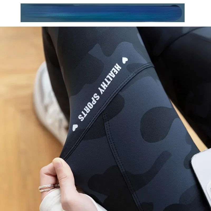 Mulheres camo tubarão calças de cintura alta bolso leggings tamanho grande elástico calças casuais moda magro yoga calças fitness