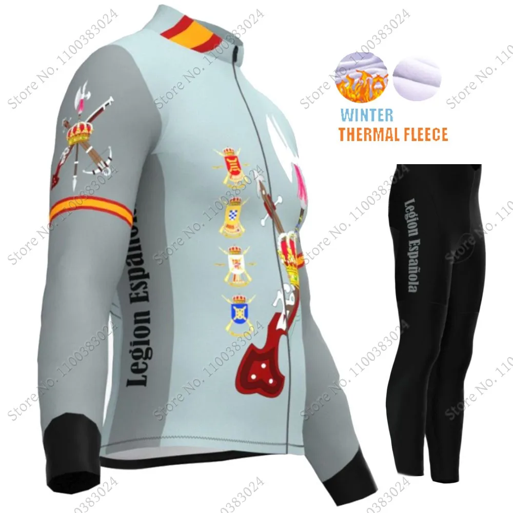 2023 Winter LEGION Espana Team Cycling Jersey Set Spain Clothing Suit Mens Long Sleeve MTB Bike Road Pants Bib Ropa Ciclismo