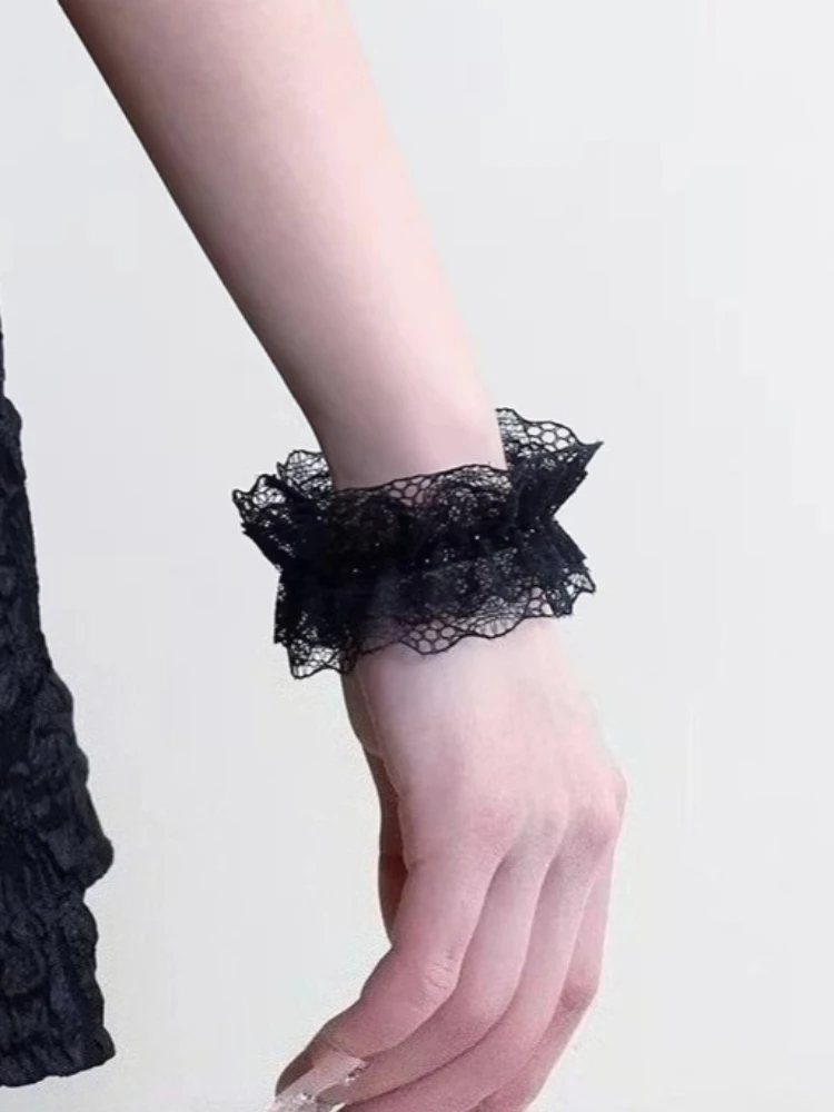 1Pair New Japanese Style Sweet Cute Lolita Lace Wristband Women Solid Color Simple Cuff Decorative Bracelet Fashion Accessories