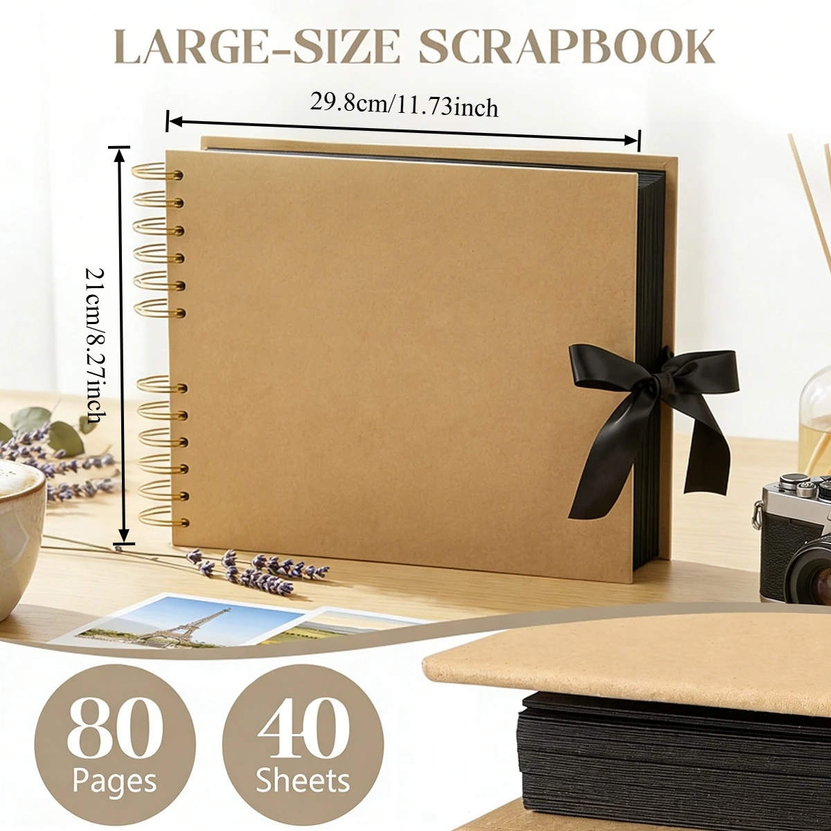 Blank Black/Brown Scrapbook Album – 40 Pages of 300g Acid-Free Cardstock for Modern Collage & Art Journals - Detail 1