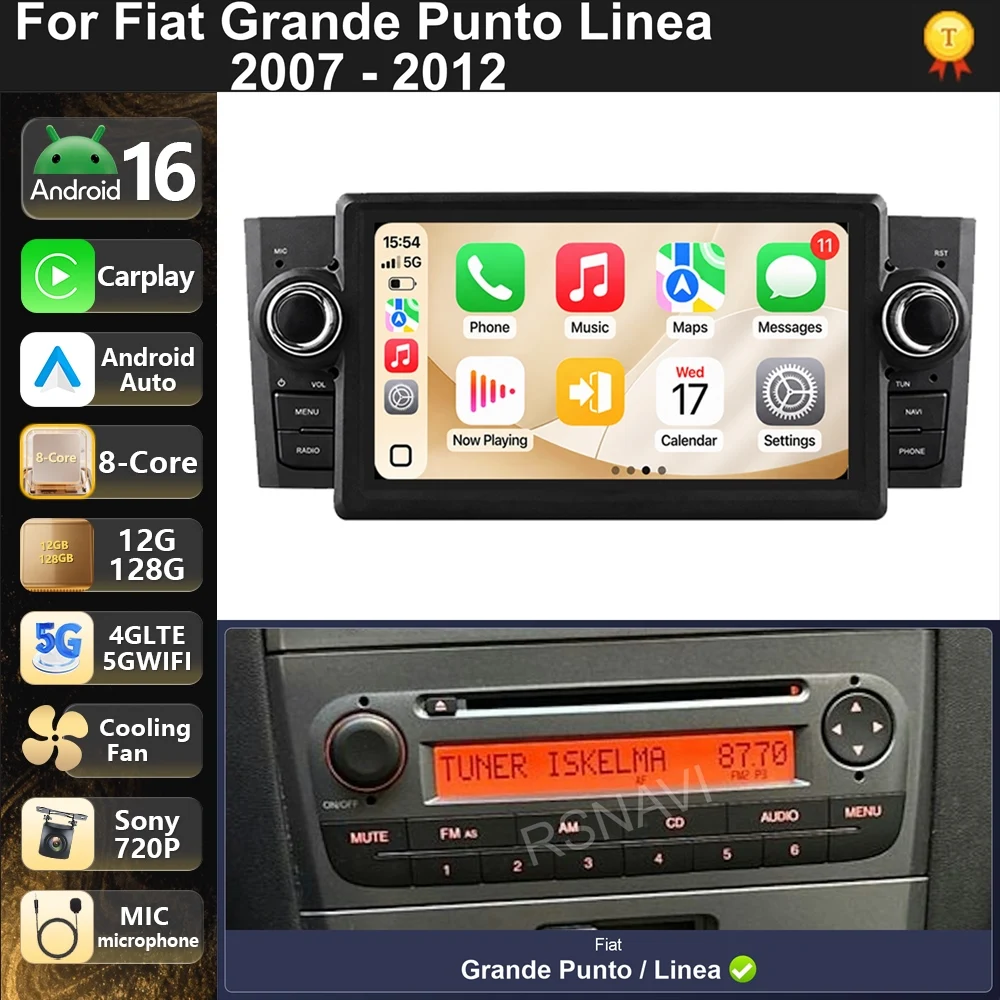 Car Radio Android 16 For Fiat Grande Punto Linea 2007-2012 carplay auto dsp bt 4g