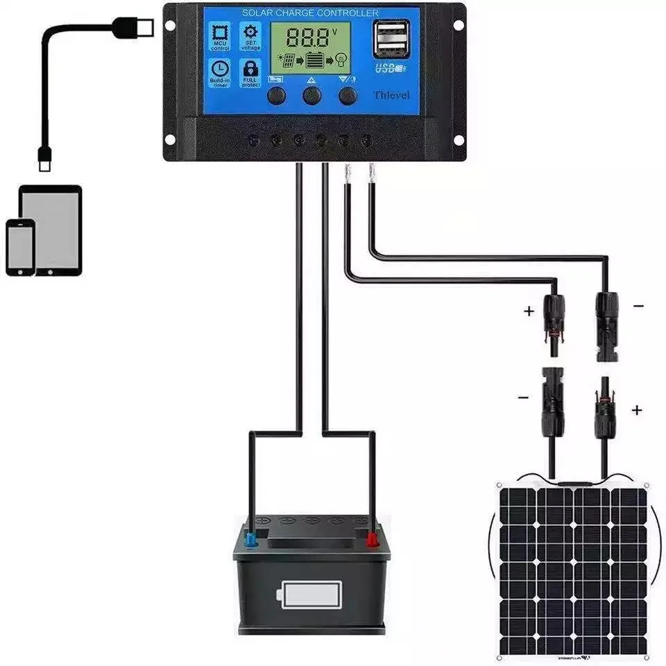 Solar Charge Controller 12V/24V PWM 10A/20A/30A with Adjustable LCD Display Timer Setting