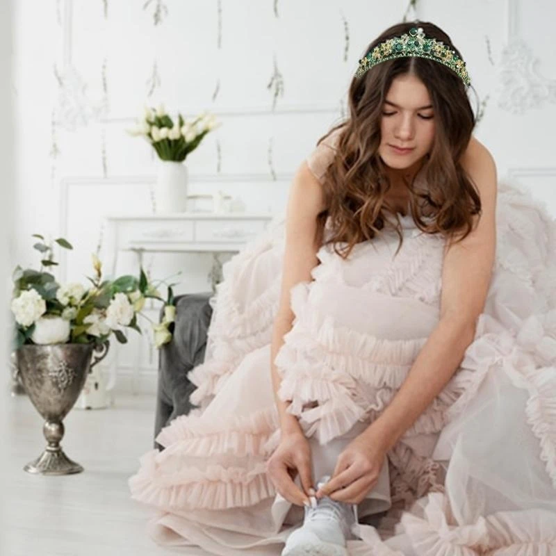 

31BB Shimmering Crystal Crowns Wedding Headpiece for Bride Wedding Ceremony Headwear