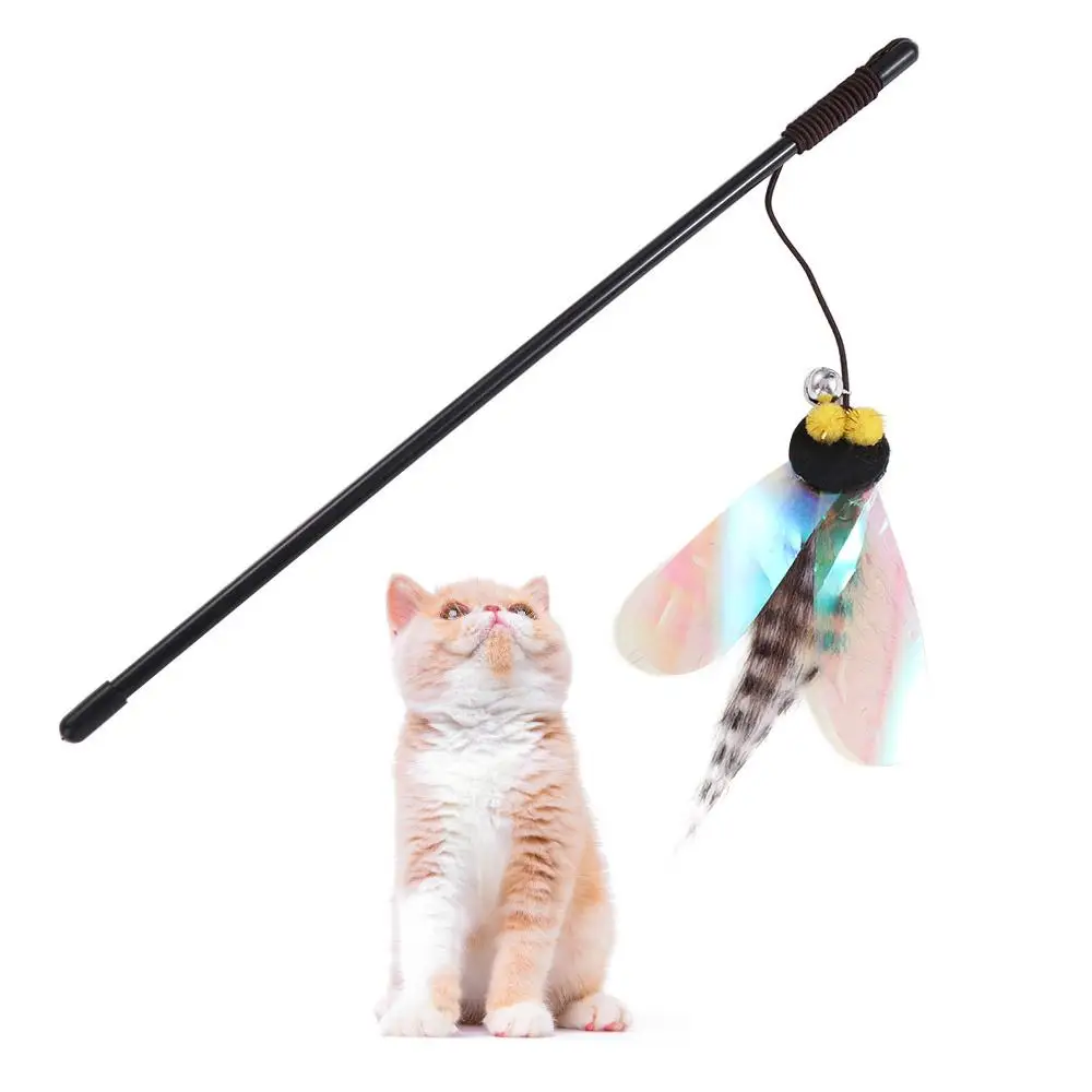 

Simulation Insect Cat Teaser Stick Bite Resistant Detachable Cat Feather Toy with Bell Random Color Pet Interactive Toy