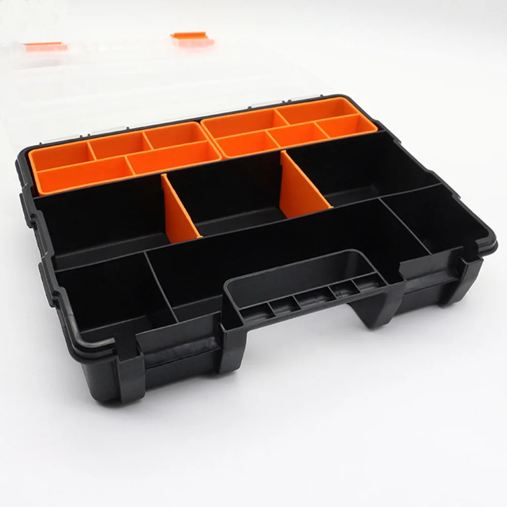 Portable Parts Storage Box Transparent Multi-Slot Adjustable Dividers Hinge Lid Buckle Secure Closure for Craft Tools Screws