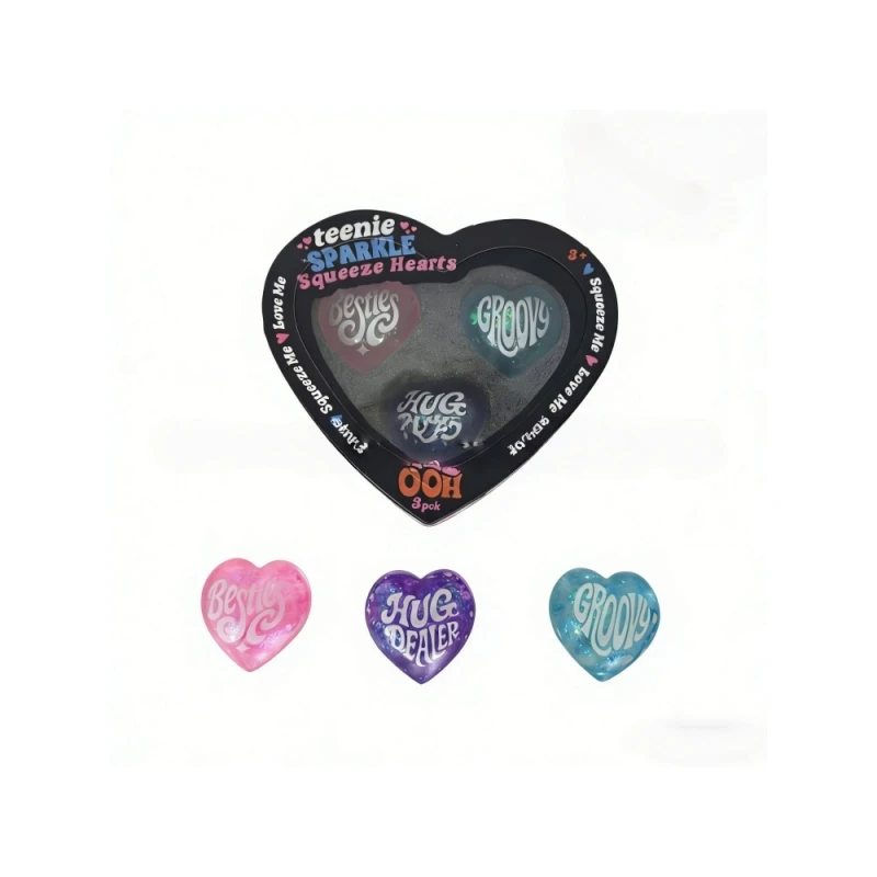 NeeDoh Teenie Sparkle Hearts - Mini Sparkling Heart Stress Relief Toy, Valentine's Day Limited Edition