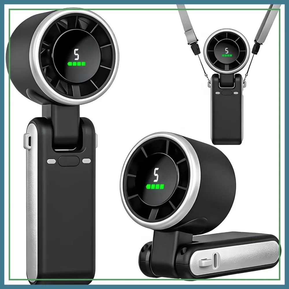 

Portable Handheld Turbo Fan, 5 Speeds, 13H Battery, 3-in-1 Cooling Fan for Travel & Outdoor - Black
