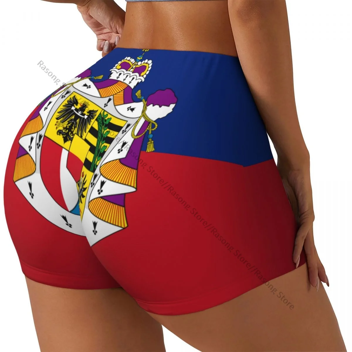 Spandex Yoga Shorts for Women Flag Of Liechtenstein State Workout Booty Shorts