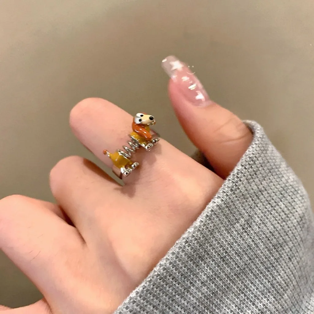 Kpop Y2K Cute Dog Ring Female Niche Design Spring Adjustable Ring For Girl Men Creative Grunge 2000s EMO Jewelry New Accessories