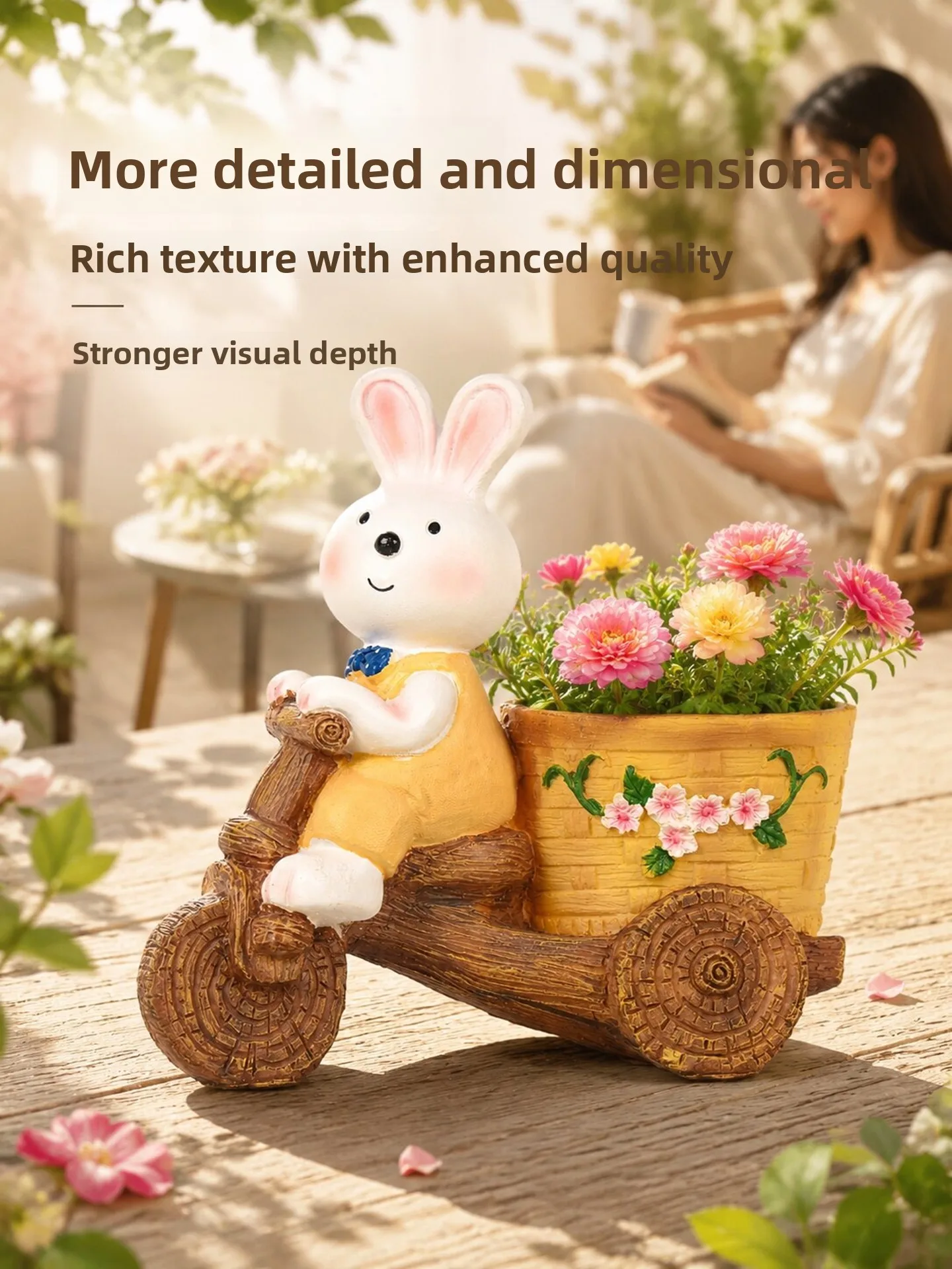 Creative Rabbit Cycling Succulent Plant Pot  Cute Resin Desktop Window Office Desk Decorative Green Plant Pot